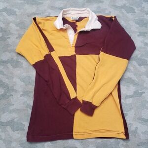 Vintage Halbro Rugbyu Polo Shirt Mens 38 Red Yellow Long Sleeve USA Y2K